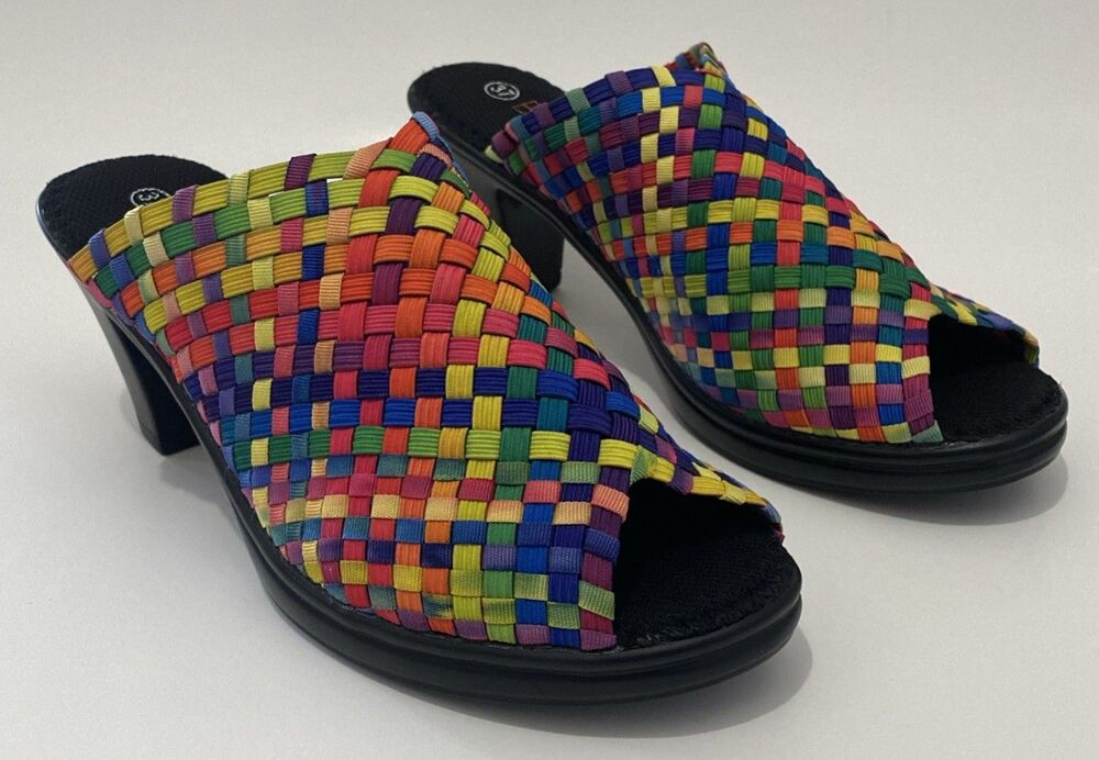 Bernie Mev Sun Texas Rainbow Basket Weave Slide Mule Shoes EU 37 US 6.5 - 7 NEW